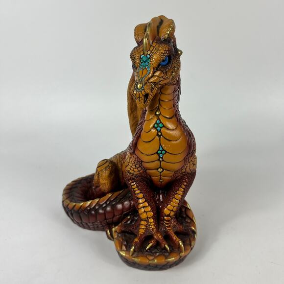 Windstone Editions 1986 Dragon Vintage Statuette Turquoise Gold Brown 9.5" Pena - Picture 2 of 16